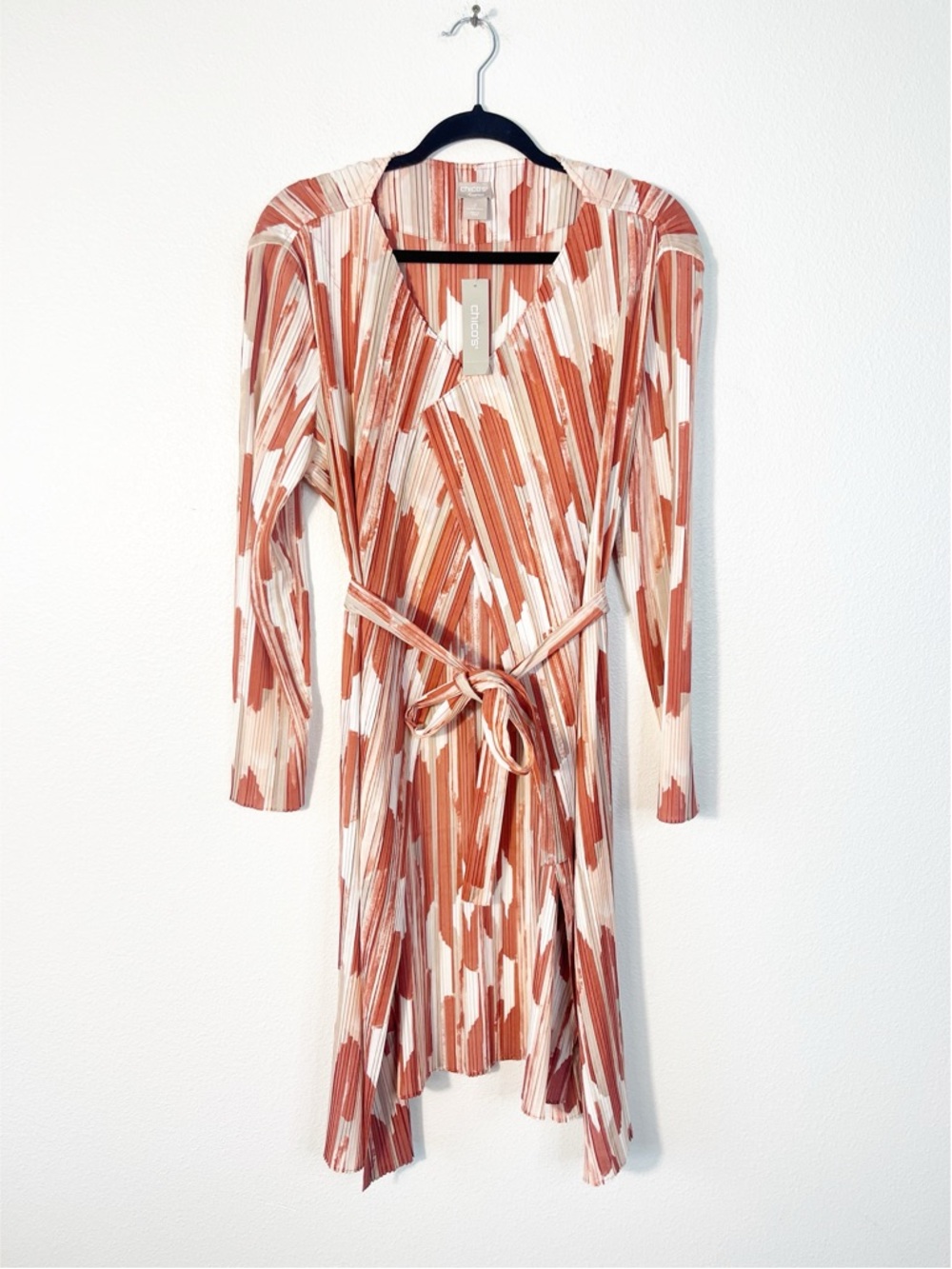 Chicos Travelers Textured Crinkle Pleated Printed Trench Duster Jacket 12/14 NWT